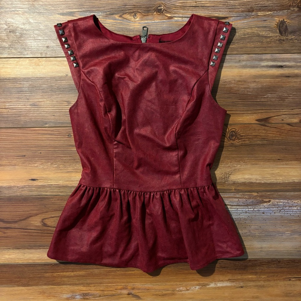 Guess Faux Leather Peplum Top